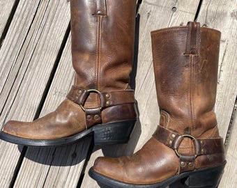 Vintage jaren 2000 harnas FRYE Biker Womens 8 Amerikaanse cowboylaarzen originele bruine schoenen jaren 00 outfit western leer Y2K cadeau Arizona Ranch Moto