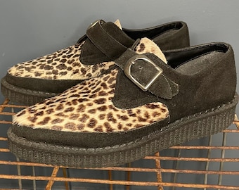 Vintage 2000s Creepers Buckle Leopard Print Size 7 US Womens