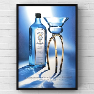 Póster publicitario original de revista Bombay Gin Bar de los años 2000, estilo Y2K, para pared, decoración del hogar, regalo retro, coleccionable, cueva de hombre, a la moda.