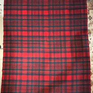 Puede incluir: Una manta a cuadros rojos y azul marino con bordes con flecos. La manta presenta un patrón de tartán clásico, con gruesas rayas rojas y azul marino que se cruzan para crear un diseño de cuadrícula. Los bordes con flecos añaden un toque decorativo.