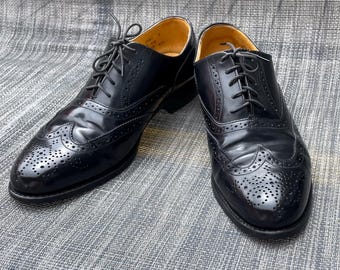 Zapatos de vestir K vintage de los años 80 para hombre, talla 9 US, mocasines Bostonian, cuero negro, estilo retro de los 80, hechos en Inglaterra, estampado de puntos estilo rockabilly.
