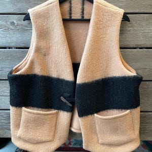 Vintage 1950s Handmade Vest Blanket Mens Medium Wool 50s Trapper Hunting Stripped Orange Black Winter Gift Retro Outdoors Camping