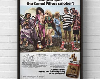 Pubblicità vintage anni '70 delle sigarette Camel, poster originale degli anni '70 tratto da una rivista, decorazione murale, regalo da collezione, ideale per bar, piscina e taverne.
