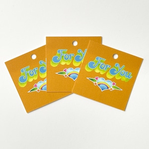 Etiqueta de regalo/Tarjeta de regalo - Para ti - Tarjeta cuadrada pequeña de 2,5" x 2,5" con estilo retro pintada a mano - Tarjeta individual