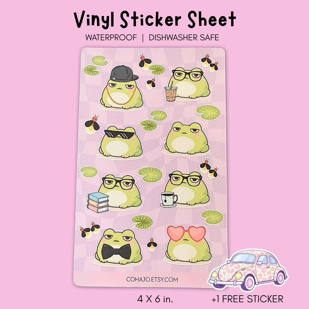 Frog Sticker Sheet Large | Chill Frog Stickers | Kawaii Frog Planner ...