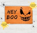 Personalized Halloween Doormat, Custom Pumpkin Face Doormat, Hey Boo Door Mat, Spooky Welcome Mat, Halloween Decor, Custom Name Rug
