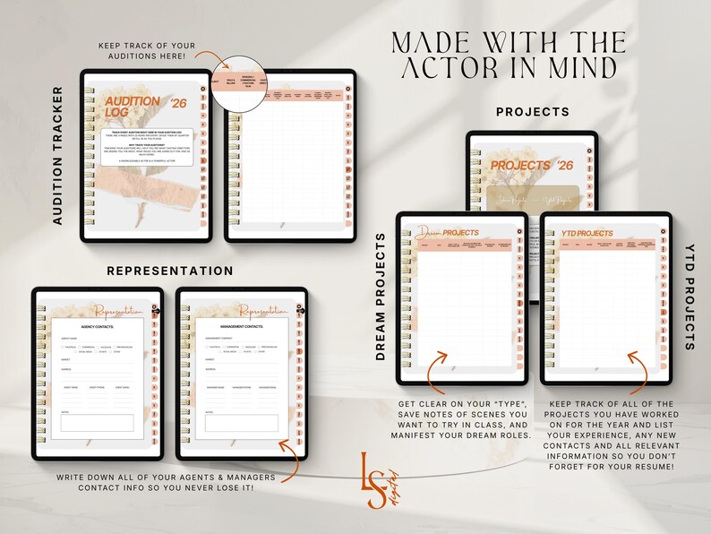 2026 Actor Digital Planner | Audition Tracker, Acting Goals (ipad ...