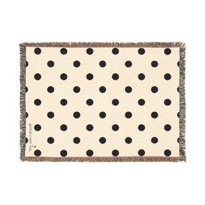 Black Polka Dot Woven Blanket Beige and Charcoal Reversible Throw