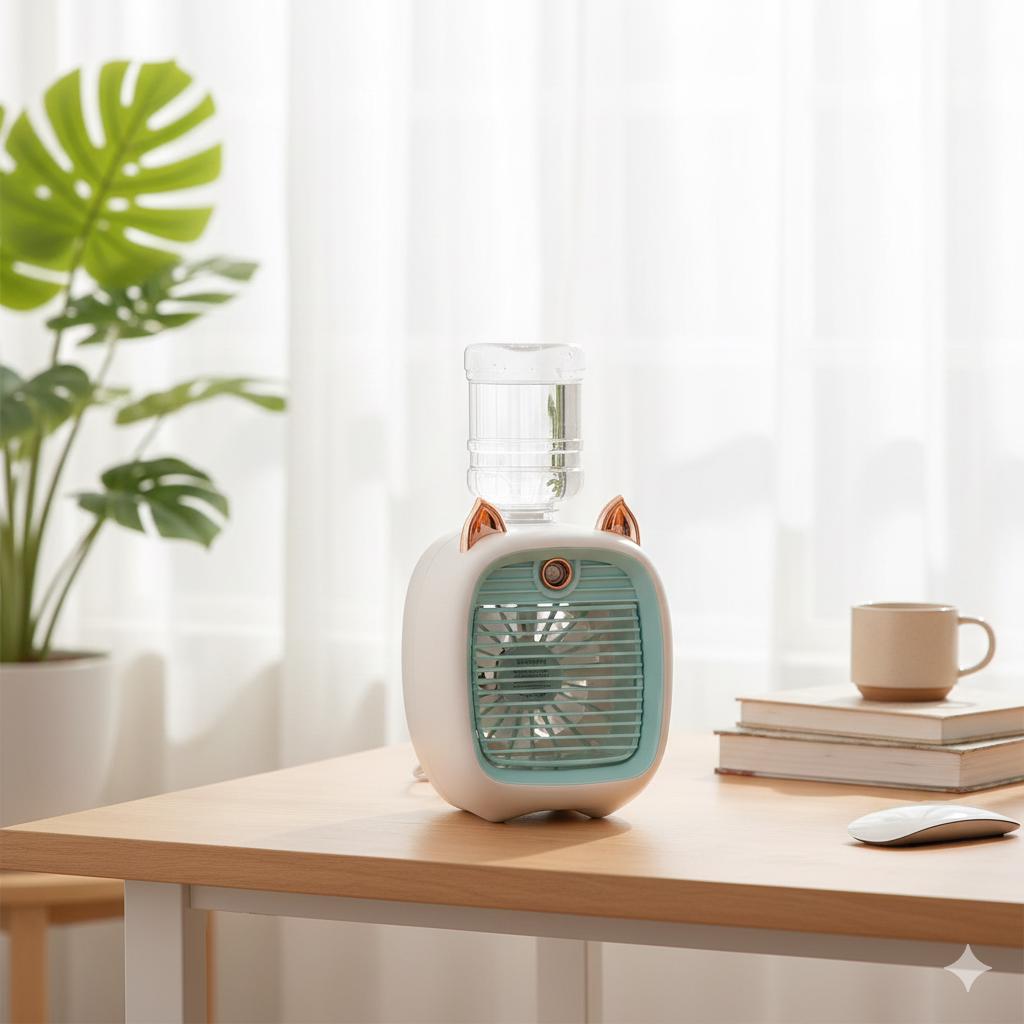 Ventilatore condizionatore portatile, mini raffrescatore evaporativo ricaricabile a 3 velocità, umidificatore per casa, ufficio, camera da letto
