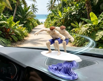 Figura de surfista oscilante de inercia para el salpicadero del coche - Ola cargada, adorno retro de tabla de surf, accesorio kitsch para el salpicadero, decoración única para el coche