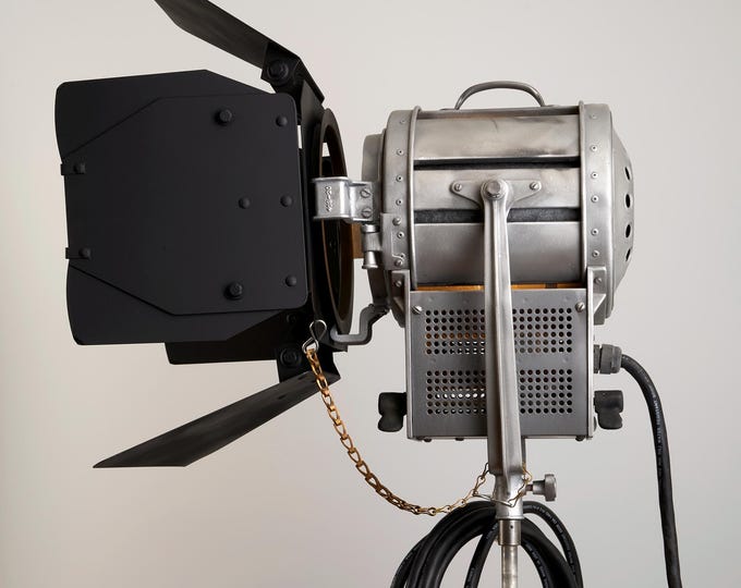 Featured listing image: 1970’s Mole-Richardson Baby Junior 2K Fresnel type 4131 - Repurposed Vintage Hollywood Movie Light