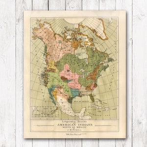 SOFORTIGER DOWNLOAD Amerikanische Ureinwohner-Sprachen nach Region Bunte Nordamerika Karte Indigene Völker Linguistik Tribal