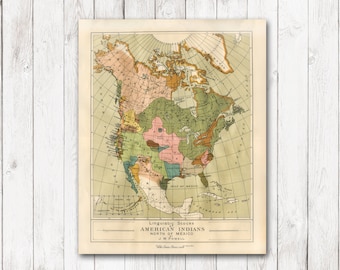 DESCARGA INSTANTÁNEA Idiomas nativos americanos por región Mapa colorido de América del Norte Pueblos indígenas Lingüística Tribal