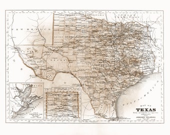 DESCARGA INSTANTÁNEA Mapa de Texas 16x20 y más pequeño Pósteres imprimibles DIY
