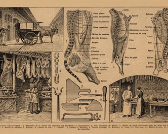 INSTANT DOWNLOAD Butcher Shop Butchering French Knowledge Poster Cuts of Meat Food Beef Pork Kitchen Decor Wall Art Rustic Farmhouse