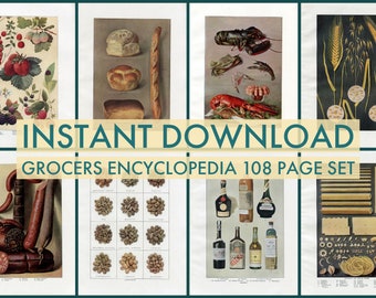 INSTANT DOWNLOAD 108 Print Set Grocers Encyclopedia Artemis Ward Kitchen Art Restaurant Decor Food Beverage Wall Art Foody Gift