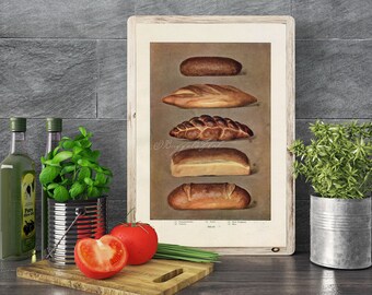 INSTANT DOWNLOAD Bread Types Pumpernickel Vienna Twist Rye New England Kitchen Decor Poster Print Grocers Encyclopedia A Ward Printables