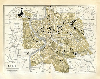 INSTANT DOWNLOAD  Map of Rome 16X20 or resize to 8x10 or 11x14 Late 1800s Reproduction Print DIY Or Crafts