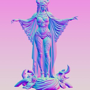 Dark Demon Queen Statue STL | Gothic Fantasy Female 3D Model | Skull Goddess OBJ 3MF | Resin Print File | Digital Download image 8