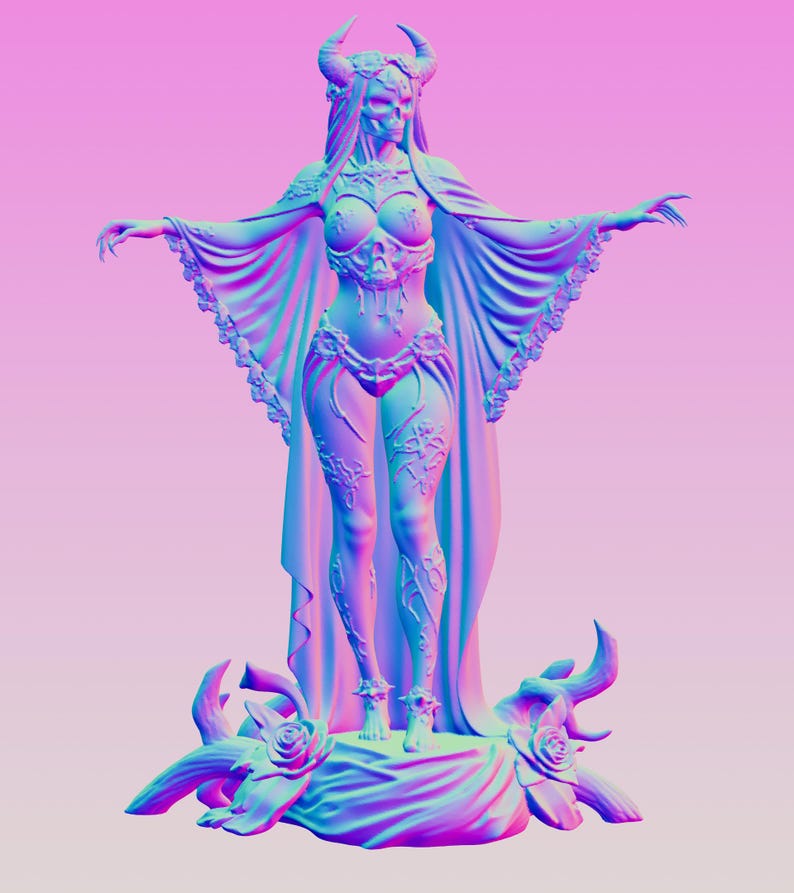 Dark Demon Queen Statue STL | Gothic Fantasy Female 3D Model | Skull Goddess OBJ 3MF | Resin Print File | Digital Download image 8