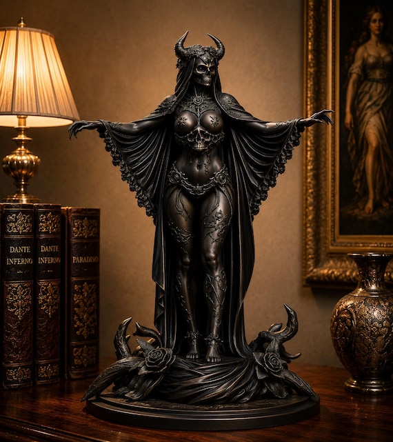 Dark Demon Queen Statue STL | Gothic Fantasy Female 3D Model | Skull Goddess OBJ 3MF | Resin Print File | Digital Download