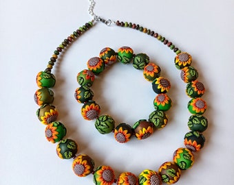 Sunflowers set necklace and bracelet