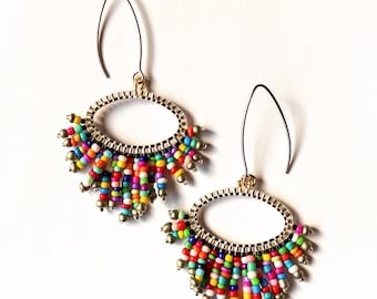 Multicolored seed beads' oval earrings
