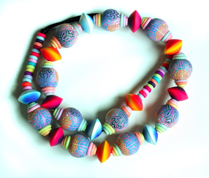 Polymer Clay Necklace, wearable art image 1