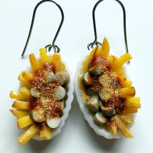 Currywurst earrings, polymer clay miniature food