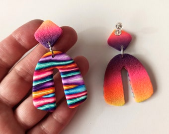 Colorful textured stripes polymer clay earrings