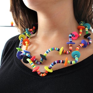Original, colorful and funny polymer clay necklace, Happy Worms