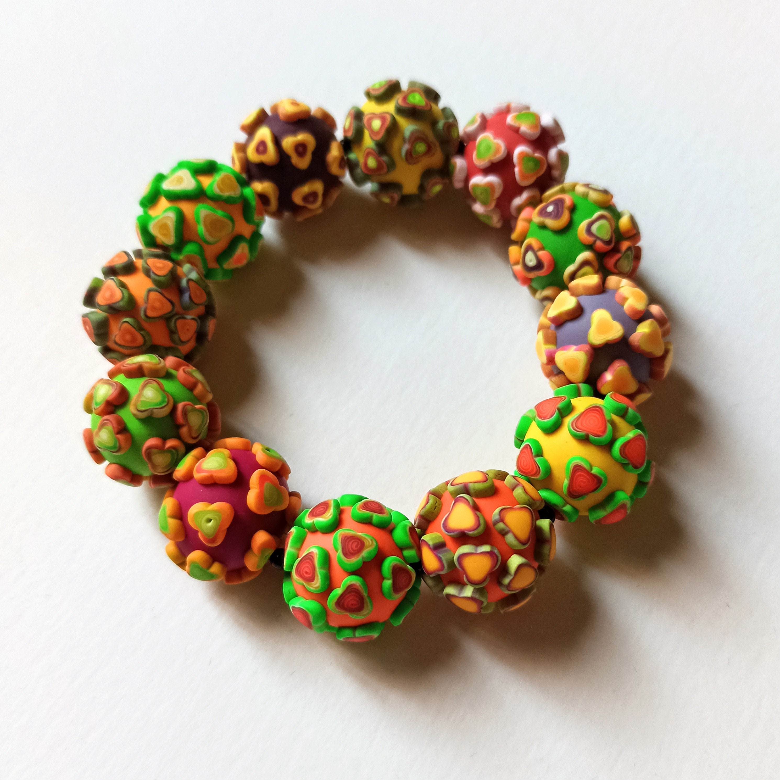 Multicolor Clovers, Polymer clay bracelet