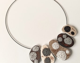 Fungi, reversible polymer clay necklace.