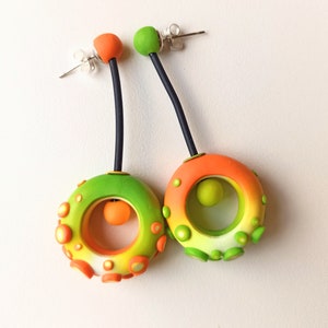 Colorful, original and funny Polymer Clay Earrings Green/Yellow/Orange