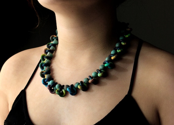Handmade Polymer Clay Knot Necklace: Green Wearable Art Jewelry