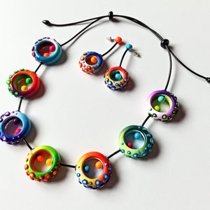 Polymer Clay Halskette und Ohrringe, tragbare Kunst