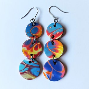 Polymer Clay earrings, three circles