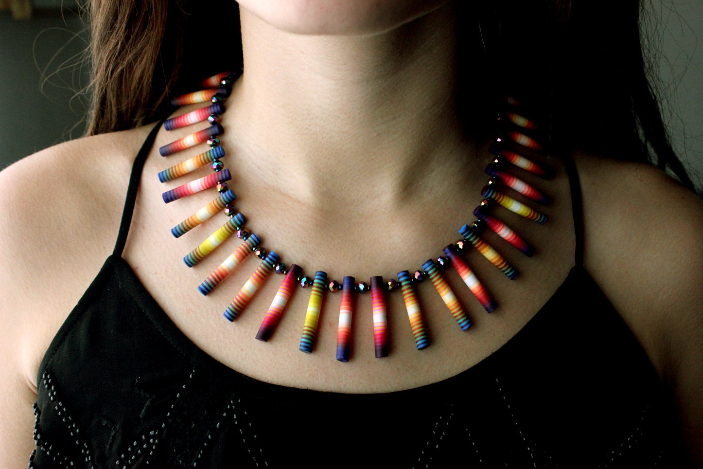 Striped Tubes Necklace-Blue Iris.