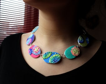 Polymer clay necklace, Multicolor Fungi.