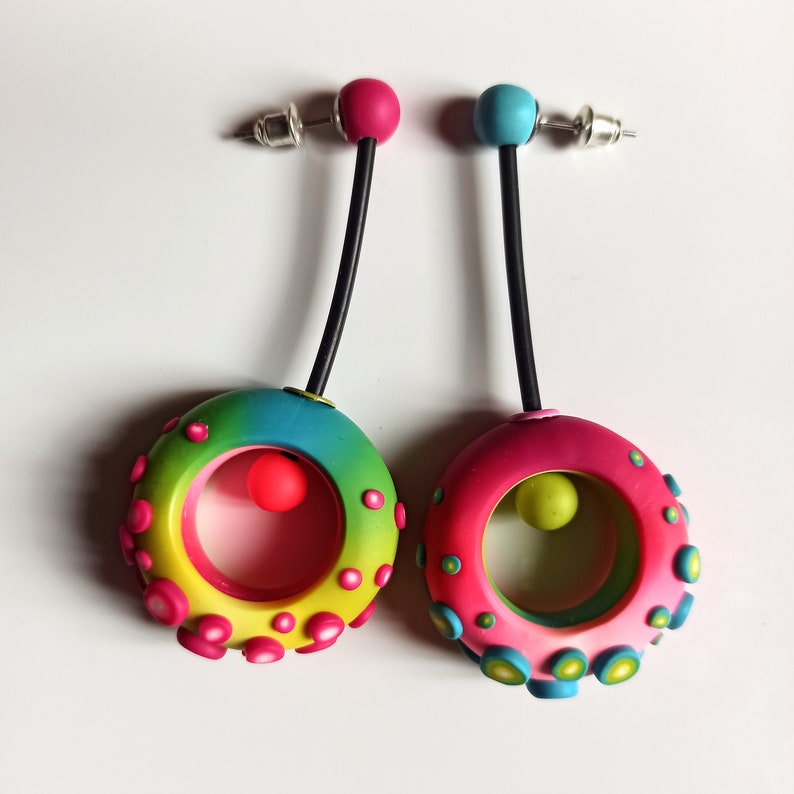 Colorful, original and funny Polymer Clay Earrings Wasabi/Pink