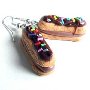 Polymer clay earrings, chocolate Éclair