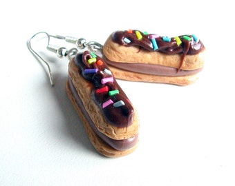 Polymer clay earrings, chocolate Éclair