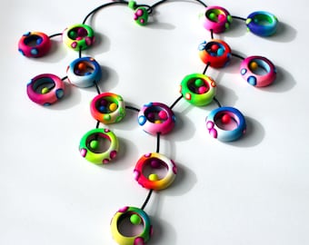 Multicolor funny necklace, Polymer Clay