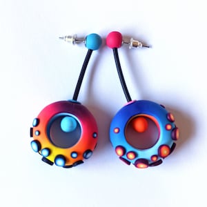 Colorful, original and funny Polymer Clay Earrings Blue/Sunset