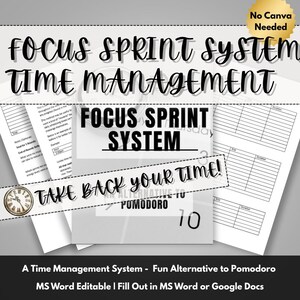 System Focus Sprint | Monitor głębokiej pracy | Planer produktywności do druku | Arkusz kalkulacyjny do zarządzania czasem | Dziennik sesji Focus