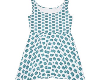 Teal Retro Camper Pattern Women's Skater Dress | All-Over Print