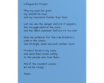 Lifeguard's Prayer Rolled Poster | Beach Rescue Poem Wall Art