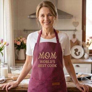 Personalized Mom Apron, Cursive Script Embroidered Kitchen Apron, Custom Name Gift for Mom, Mother's Day Gift, Cooking Apron for Mama