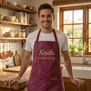 Grembiule da uomo per grigliate, regalo personalizzato per papà, grembiule da barbecue personalizzato, grembiule da chef a righe resistente, regalo di compleanno per la festa del papà per lui