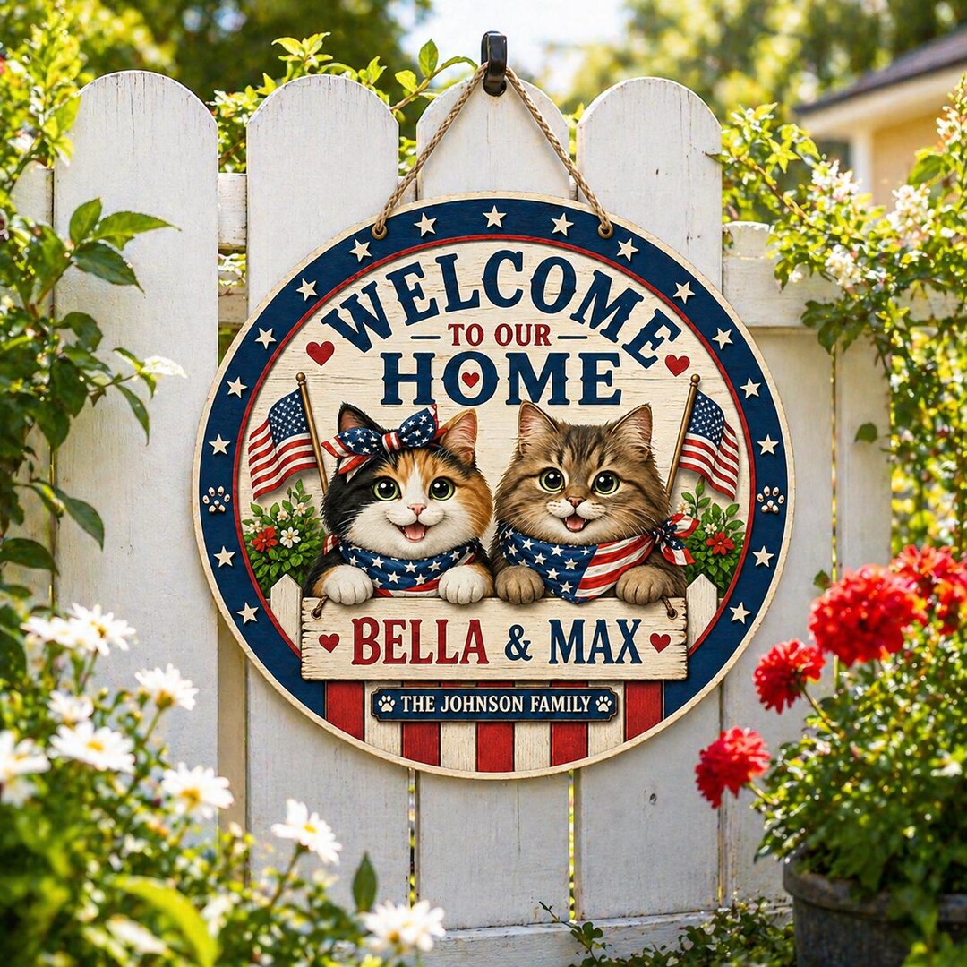 Personalized Pet Family Wooden Sign Welcome to Our Home Custom Cat Name ...
